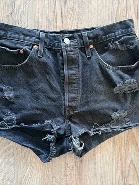 Levi's Black Distressed Denim Cutoff Shorts